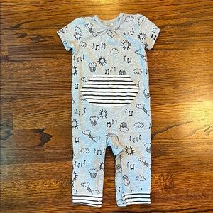 NWOT Cat & Jack Light Gray Footie with Stripes and Fun Icons